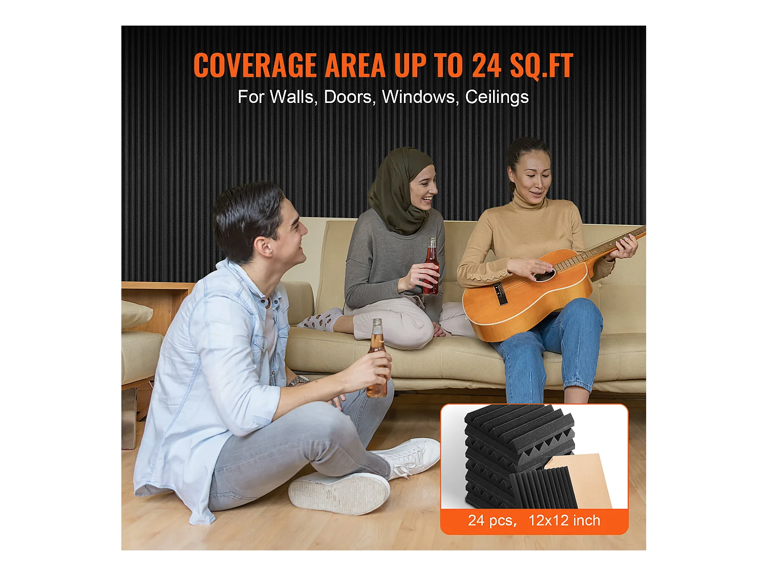 Panneaux en Mousse Acoustique SucceBuy Lot de 24 Panneaux en Mousse Acoustique 30.48 x 30.48 x 5.08 cm, Adhésif pour Studio