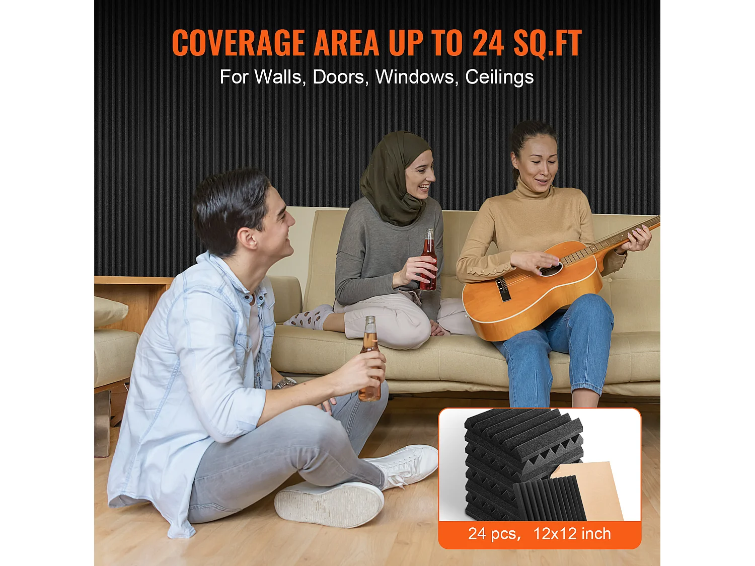 Panneaux en Mousse Acoustique SucceBuy Lot de 24 Panneaux en Mousse Acoustique 30.48 x 30.48 x 5.08 cm, Adhésif pour Studio