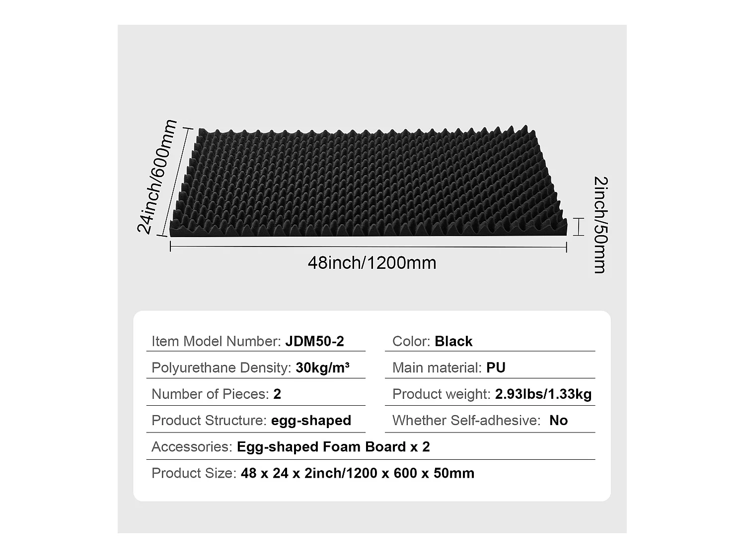 Panneaux en Mousse Acoustique SucceBuy Lot de 2 Panneaux en Mousse Acoustique 121.92 x 60.96 x 5.08 cm pour Mur et Plafond de Studio