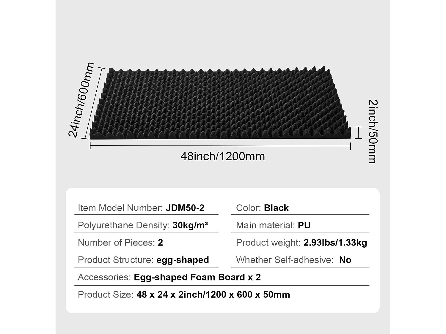 Panneaux en Mousse Acoustique SucceBuy Lot de 2 Panneaux en Mousse Acoustique 121.92 x 60.96 x 5.08 cm pour Mur et Plafond de Studio