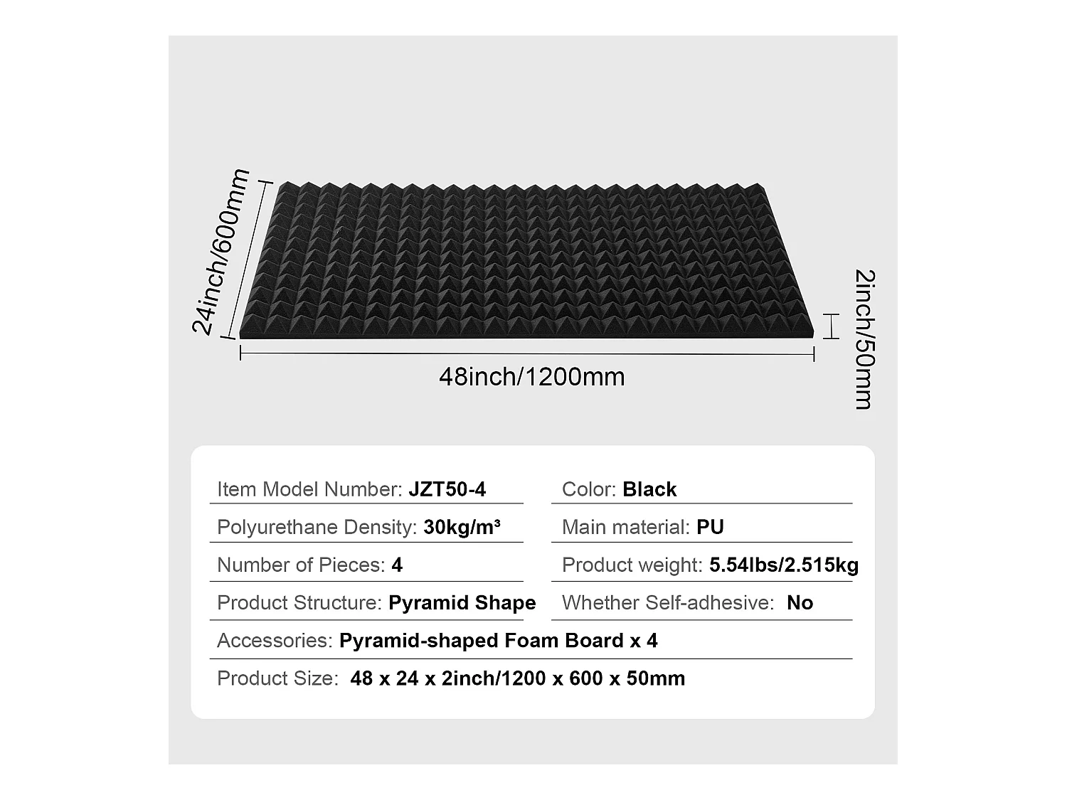 Panneaux en Mousse Acoustique SucceBuy Panneaux en Mousse Acoustique, Lot de 4, 121.92 x 60.96 x 5.08 cm pour Mur et Plafond de Studio