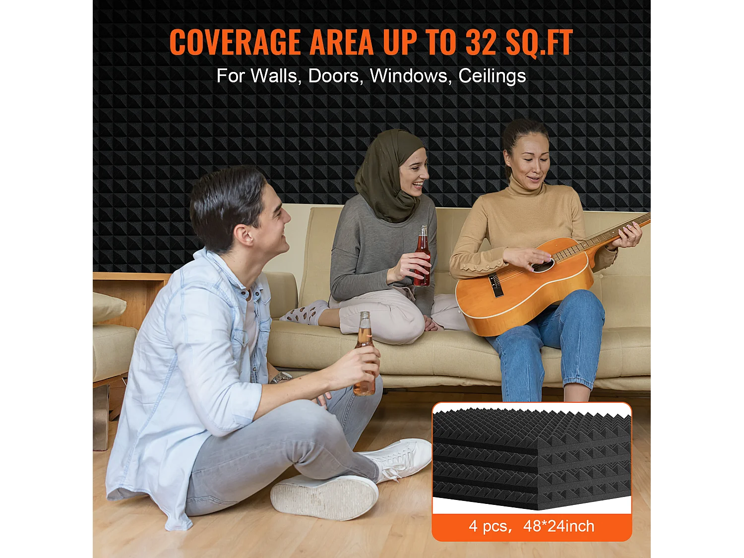 Pannelli in Schiuma Acustica SucceBuy Pannelli Acustici in Schiuma, Confezione da 4, 121.92 x 60.96 x 5.08 cm per Pareti e Soffitti di Studi