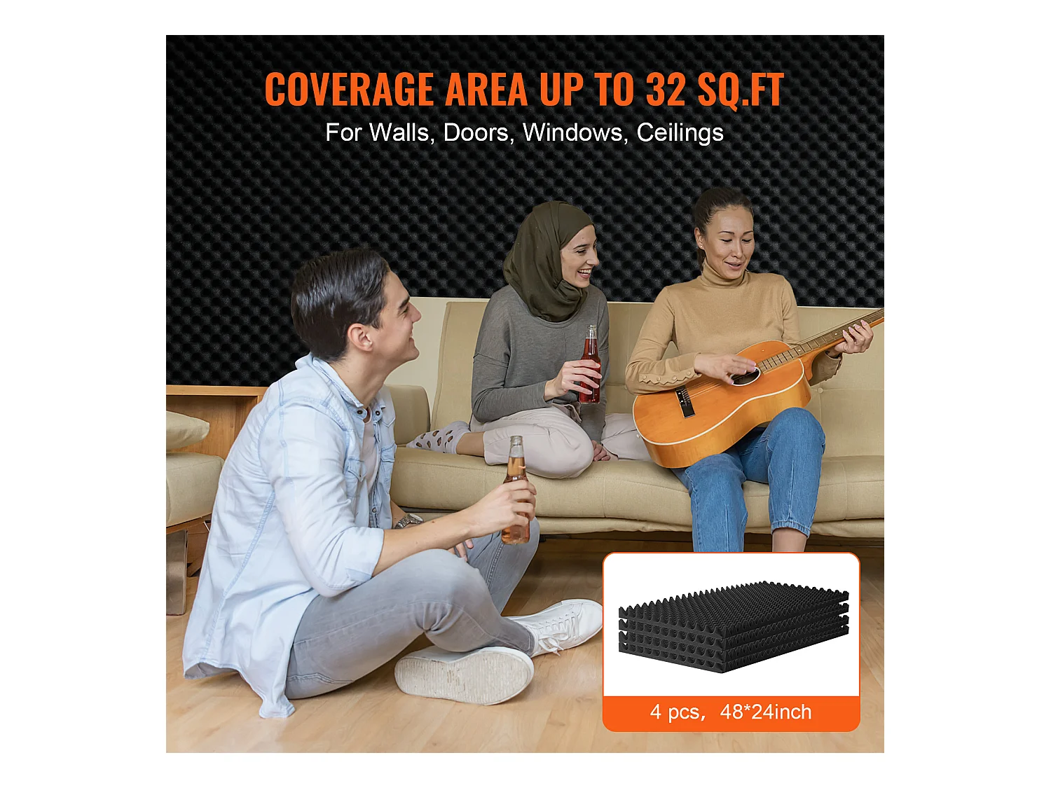 Panneaux en Mousse Acoustique SucceBuy Panneaux en Mousse Acoustique, Lot de 4, 121.92 x 60.96 x 5.08 cm pour Studio