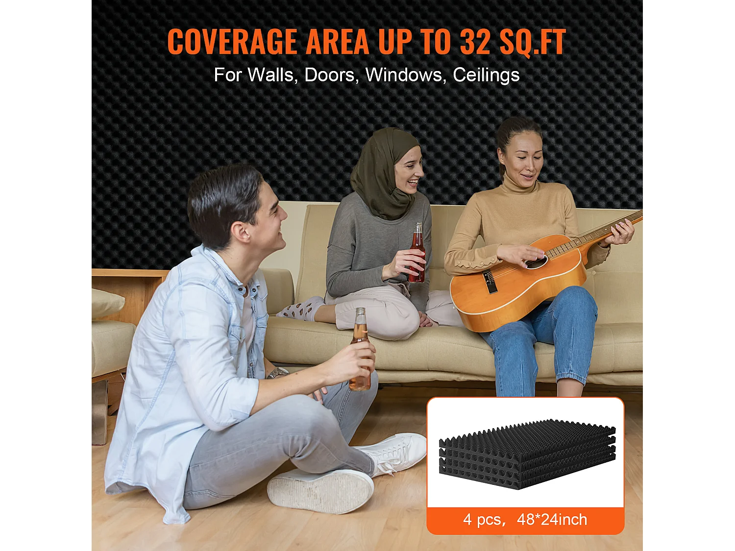 Panneaux en Mousse Acoustique SucceBuy Panneaux en Mousse Acoustique, Lot de 4, 121.92 x 60.96 x 5.08 cm pour Studio