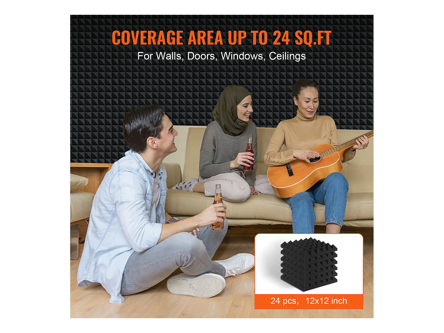 Panneaux en Mousse Acoustique SucceBuy Lot de 24 Panneaux en Mousse Acoustique 30.48 x 30.48 x 5.08 cm pour Studio