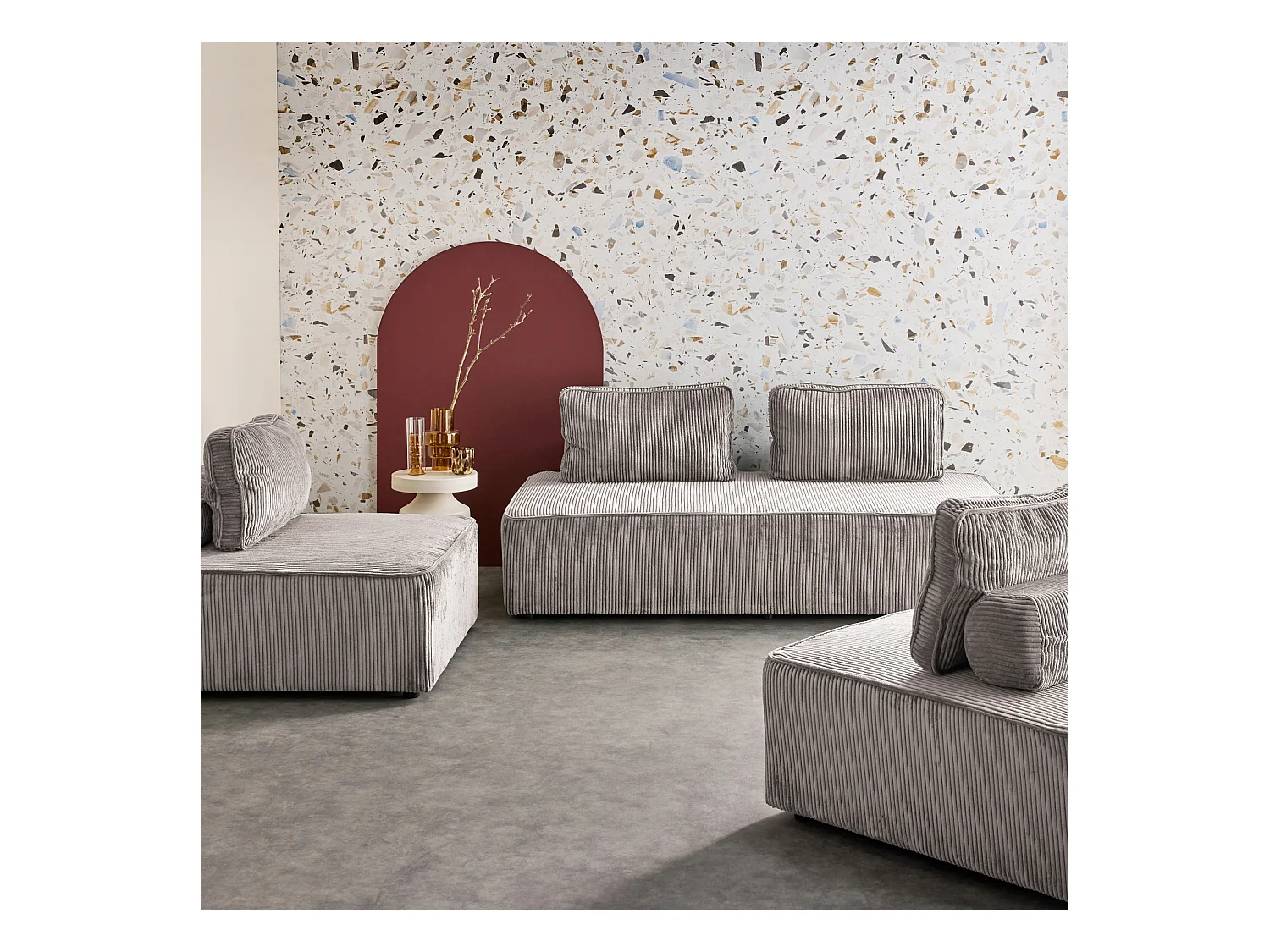 Ensemble chauffeuses LAO pour canapé modulable en velours côtelé 4 places gris clair