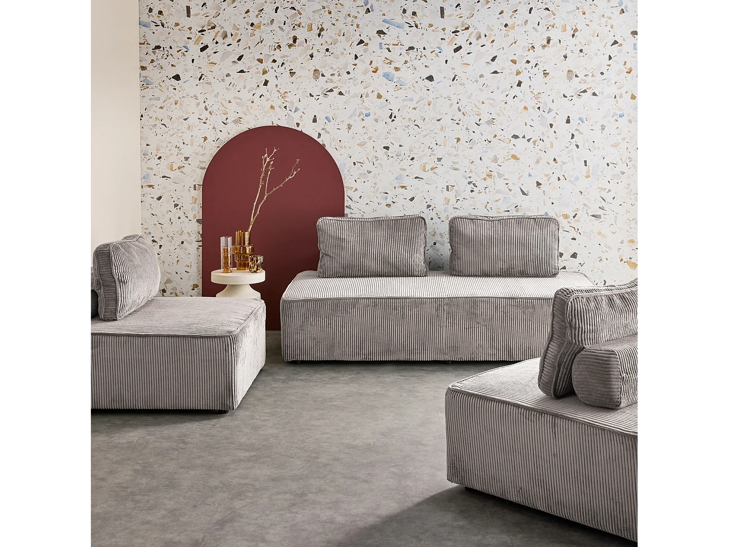 Sofá modular de pana, 4 plazas gris claro