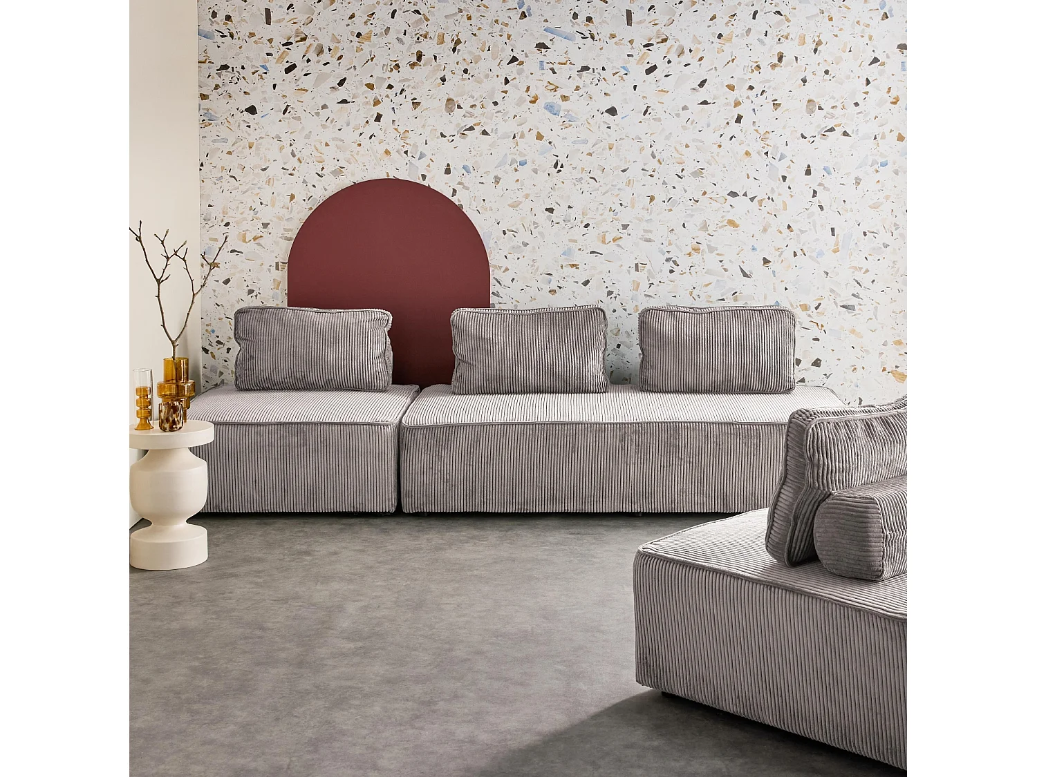 Sofá modular de pana, 4 plazas gris claro