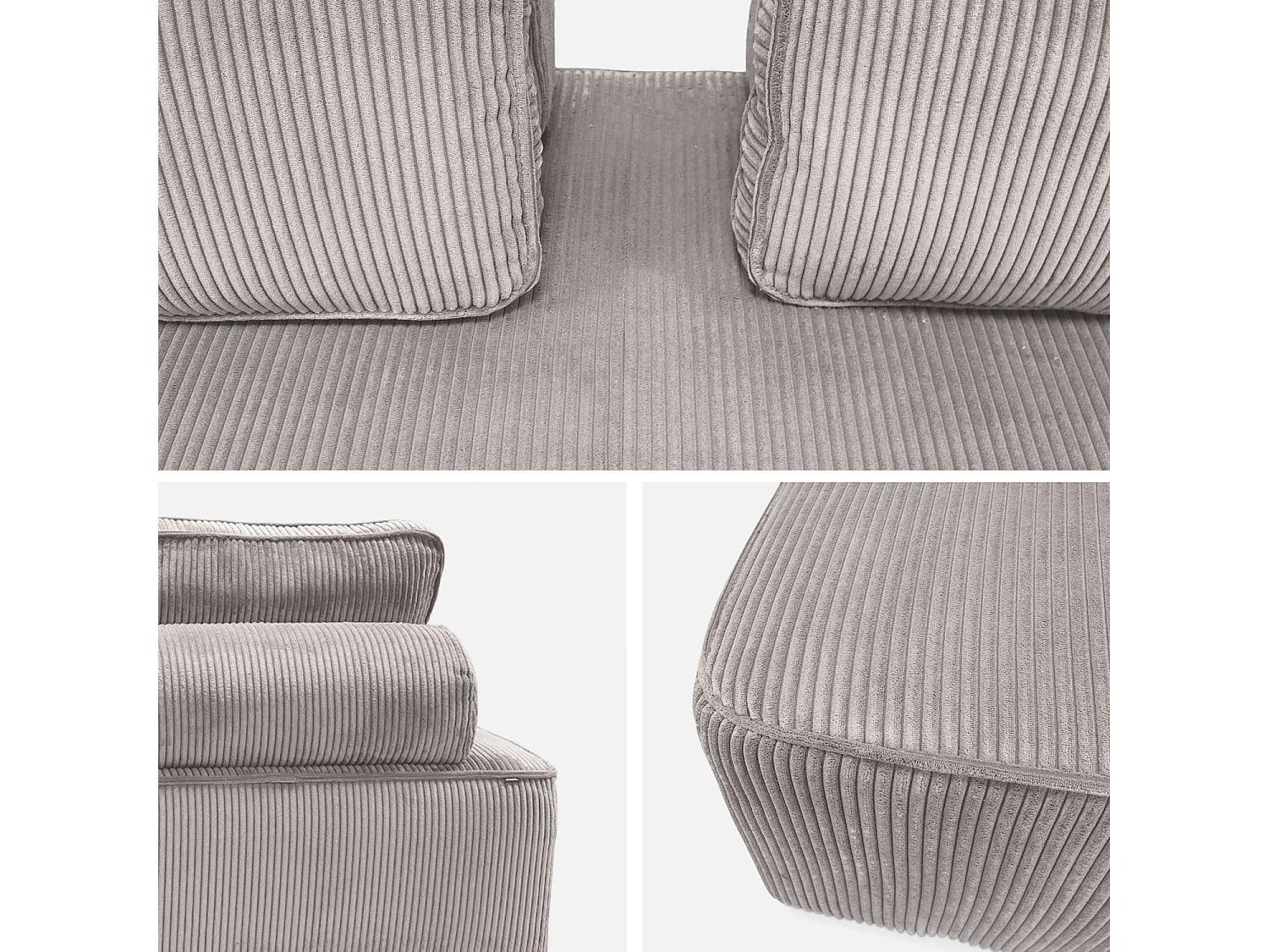 Ensemble chauffeuses LAO pour canapé modulable en velours côtelé 4 places gris clair