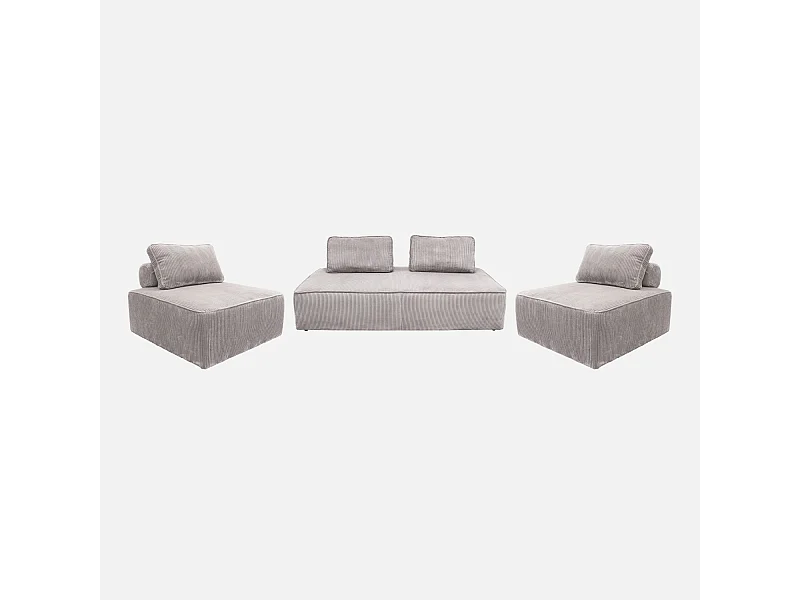 Sofá modular de pana, 4 plazas gris claro