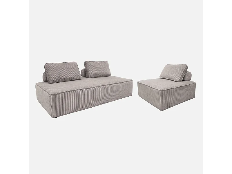 Ensemble chauffeuses LAO pour canapé modulable en velours côtelé 3 places gris clair