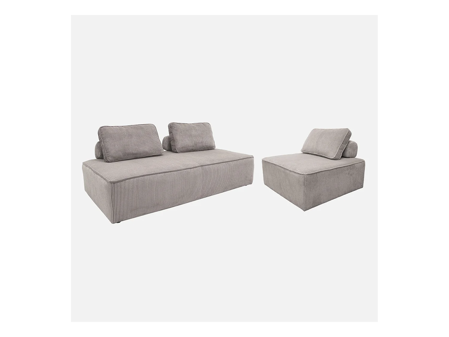 Sofá modular de pana, 3 plazas gris claro