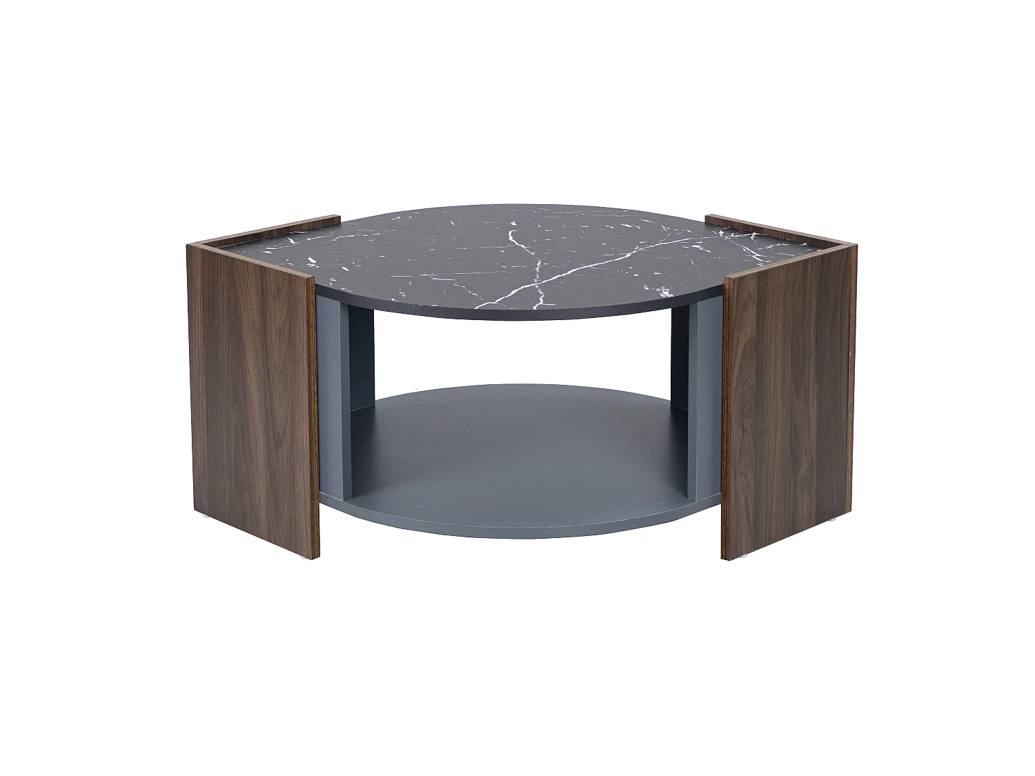 URBAN MEUBLE Table basse texturée effet marbre noir et noyer aux couleurs contrastées
