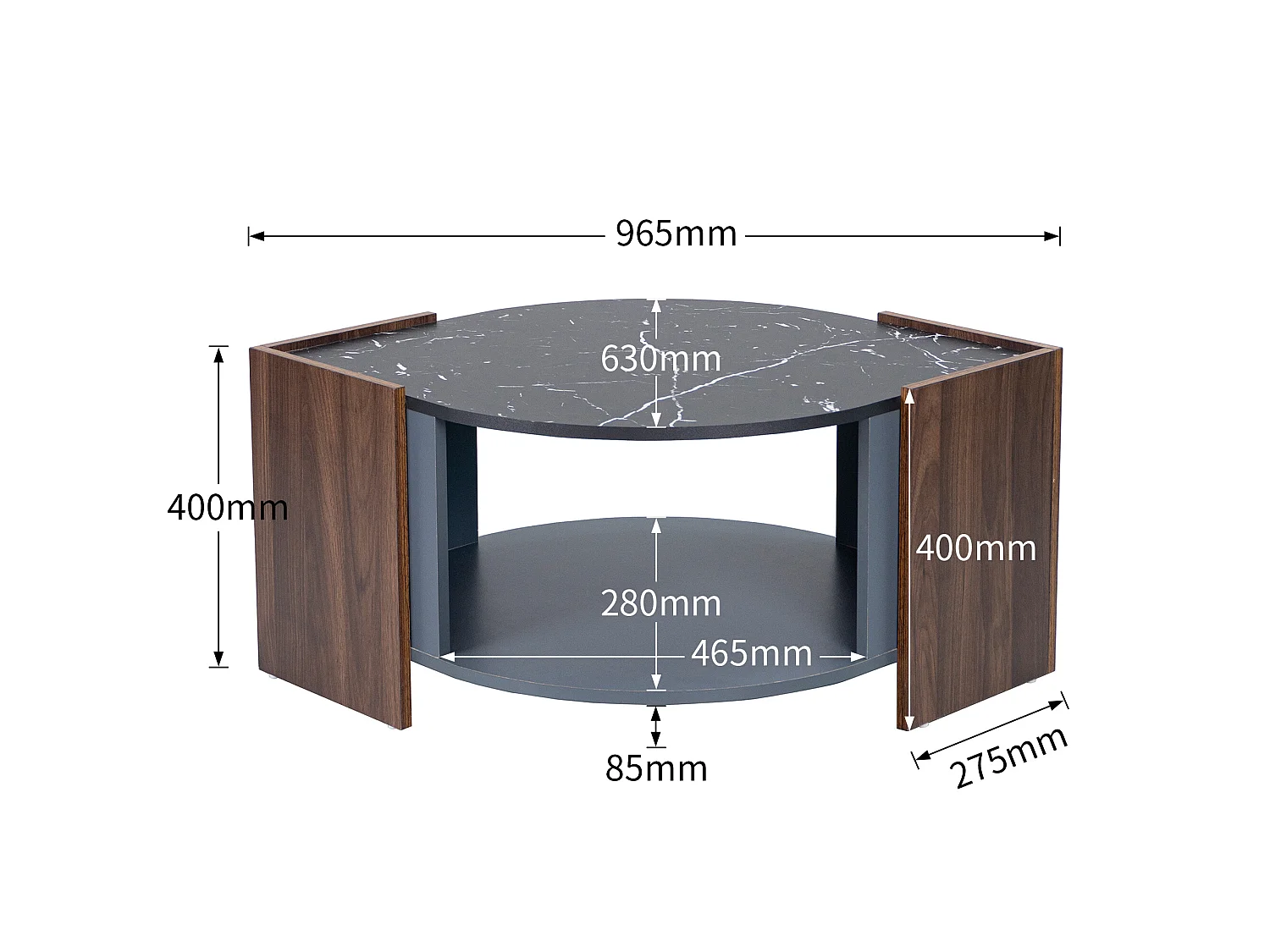 URBAN MEUBLE Table basse texturée effet marbre noir et noyer aux couleurs contrastées