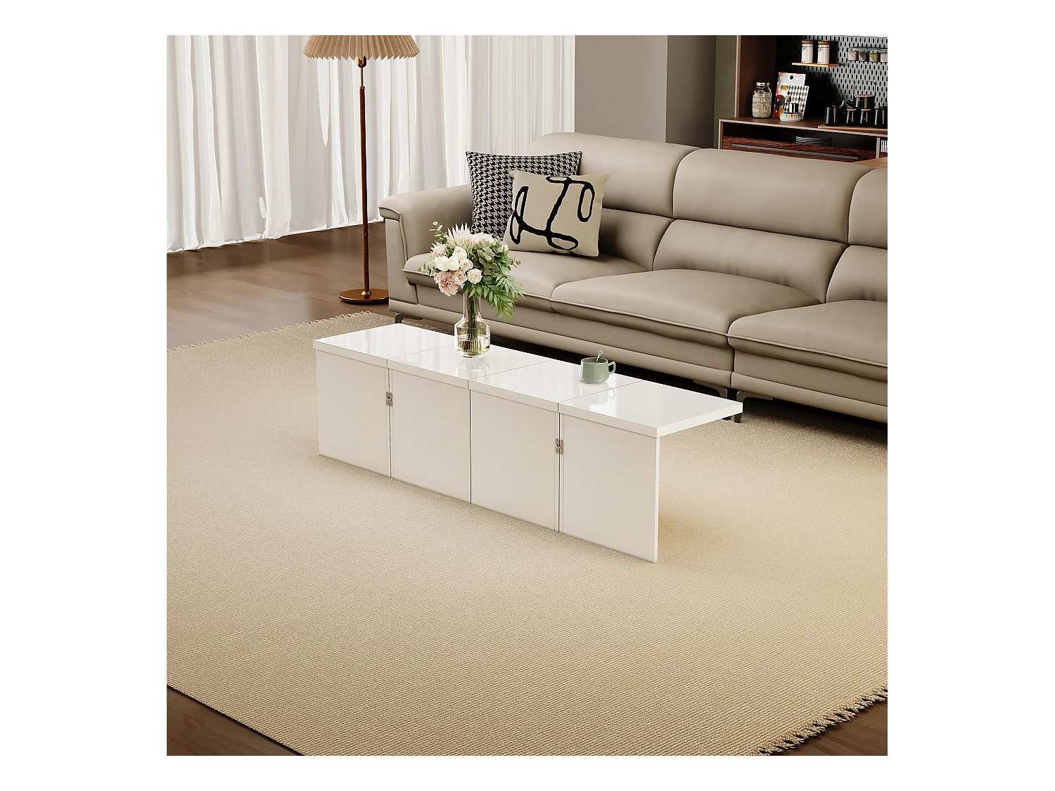 URBAN MEUBLE Table basse carrée blanche brillante, plateau de table combinaison libre