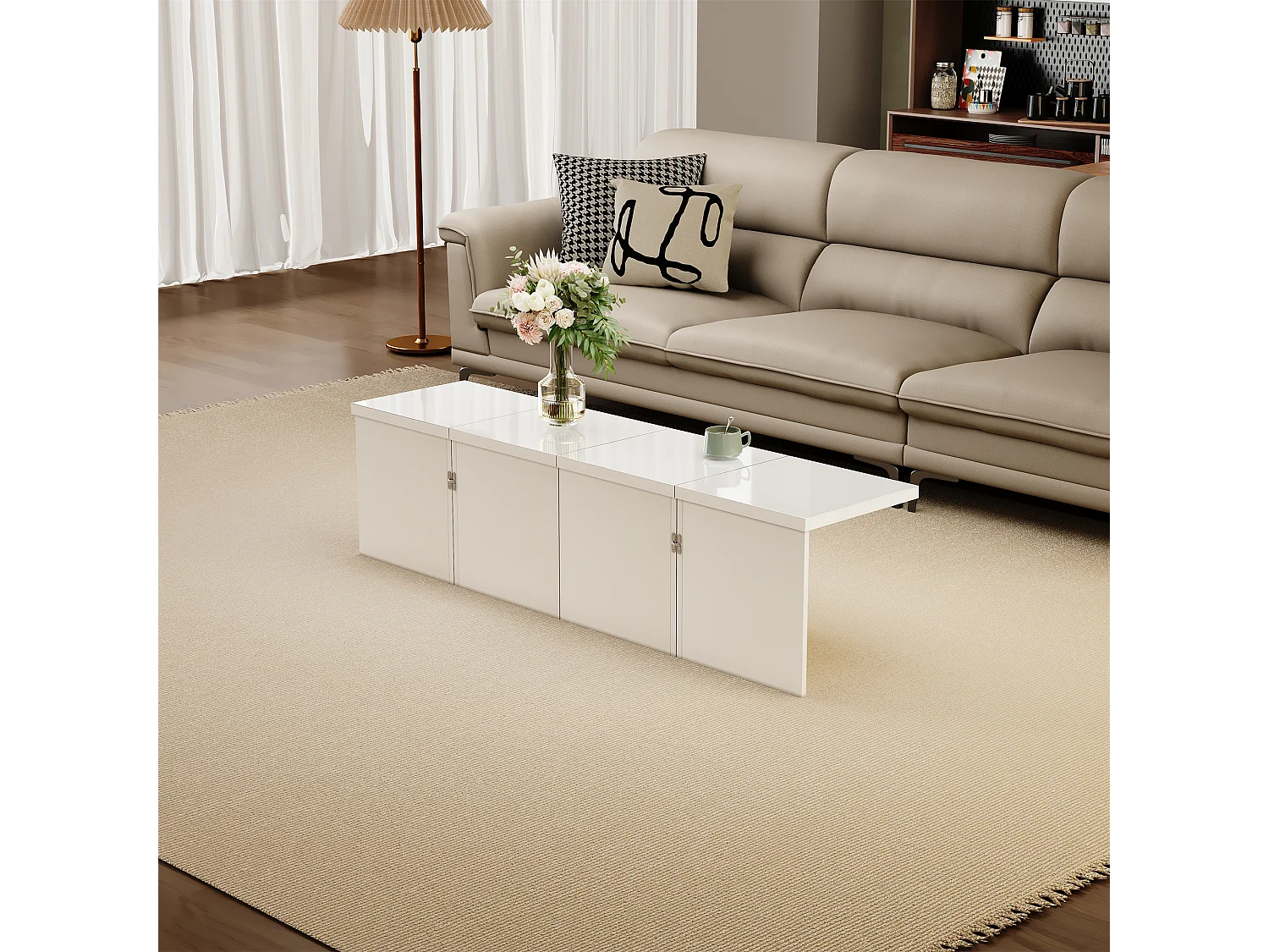 URBAN MEUBLE Table basse carrée blanche brillante, plateau de table combinaison libre