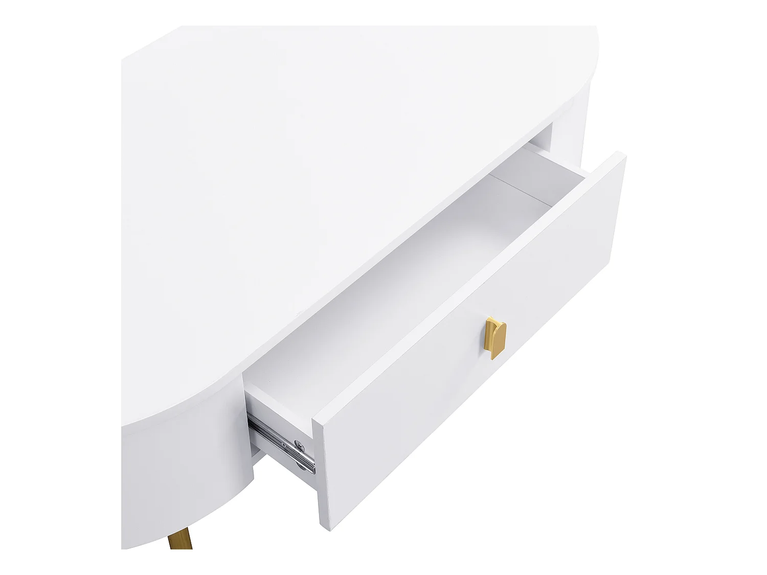 URBAN MEUBLE Table basse ovale blanche avec tiroirs et pieds dorés