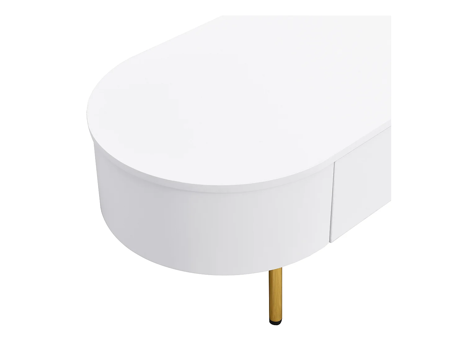URBAN MEUBLE Table basse ovale blanche avec tiroirs et pieds dorés