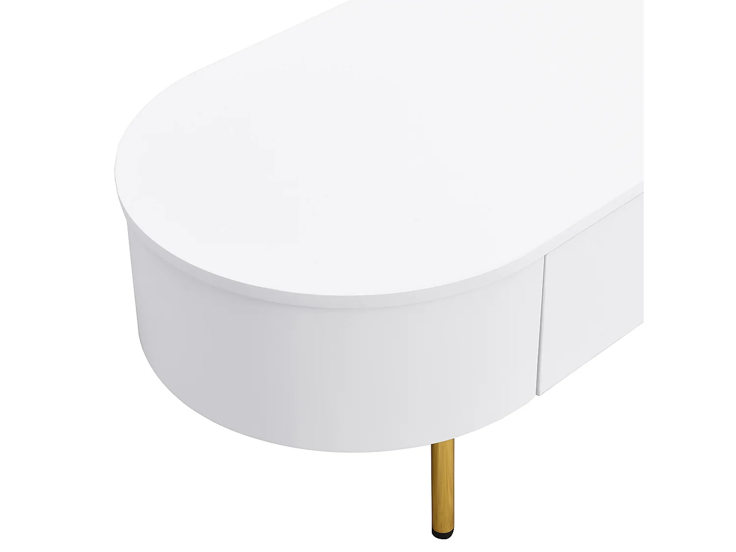 URBAN MEUBLE Table basse ovale blanche avec tiroirs et pieds dorés