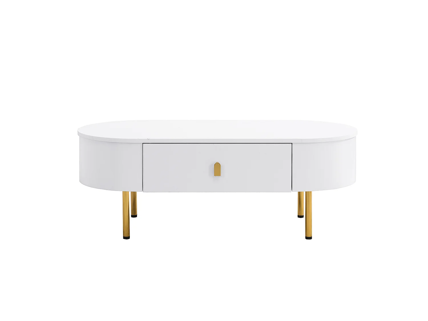 URBAN MEUBLE Table basse ovale blanche avec tiroirs et pieds dorés