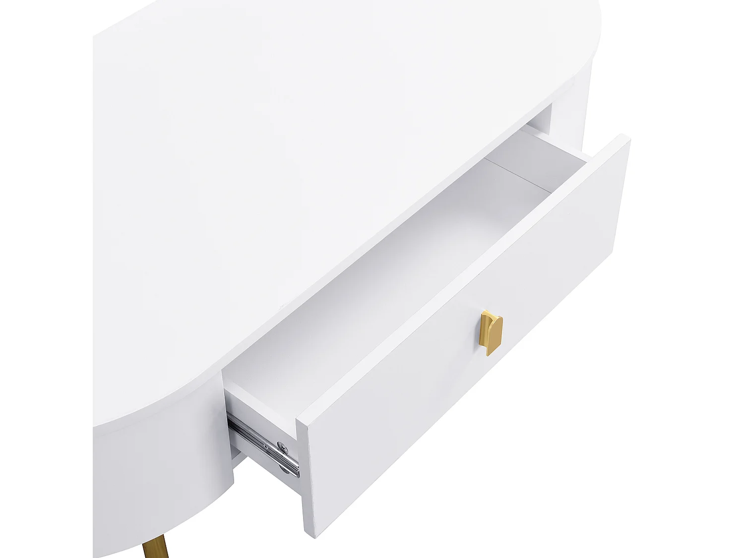 URBAN MEUBLE Table basse ovale blanche avec tiroirs et pieds dorés