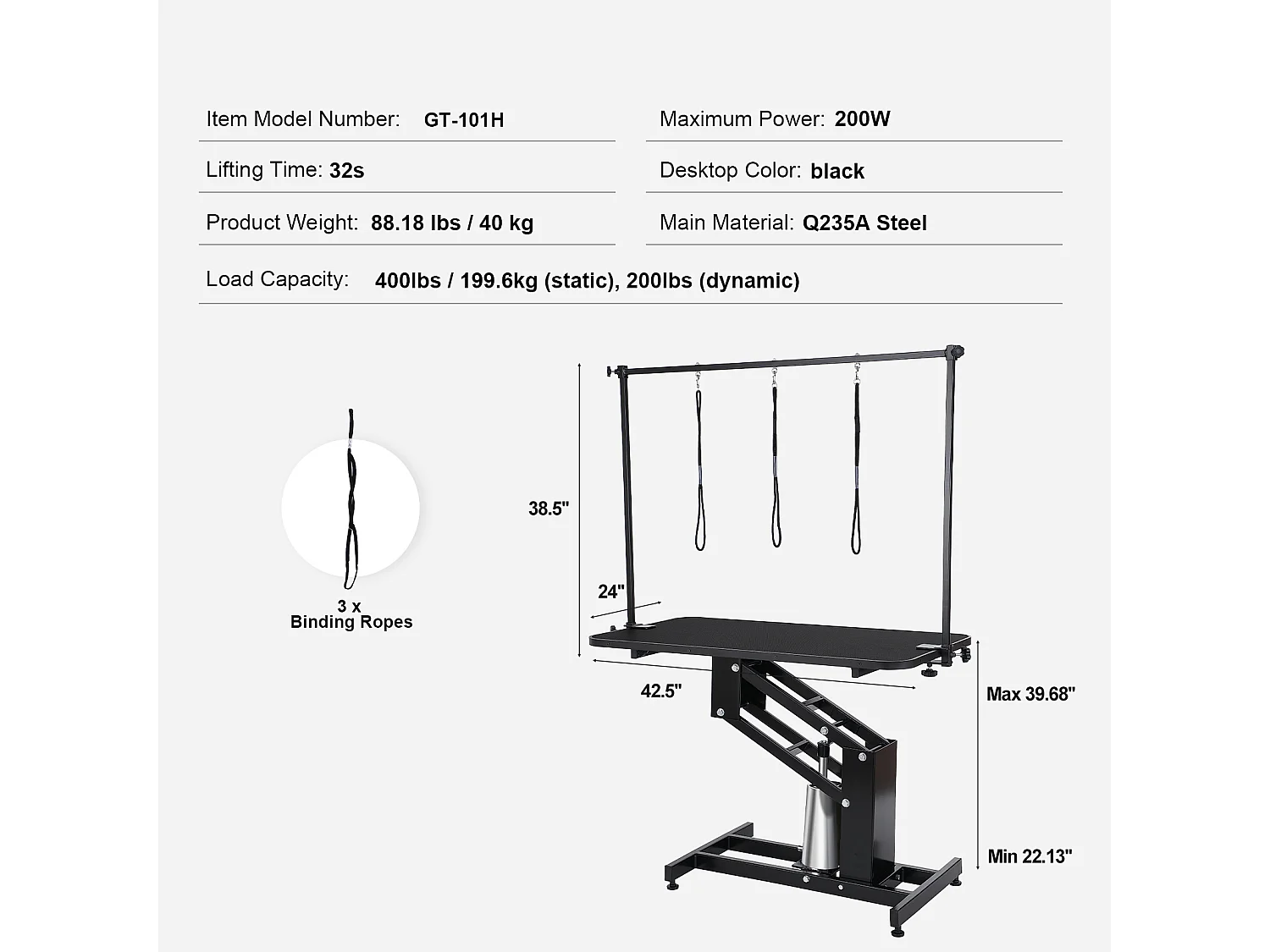 Mesa de Baño SucceBuy, Hidráulica para Perros, 109 cm, Ajustable en Altura, Brazo Robusto, Carga Máxima 182 kg