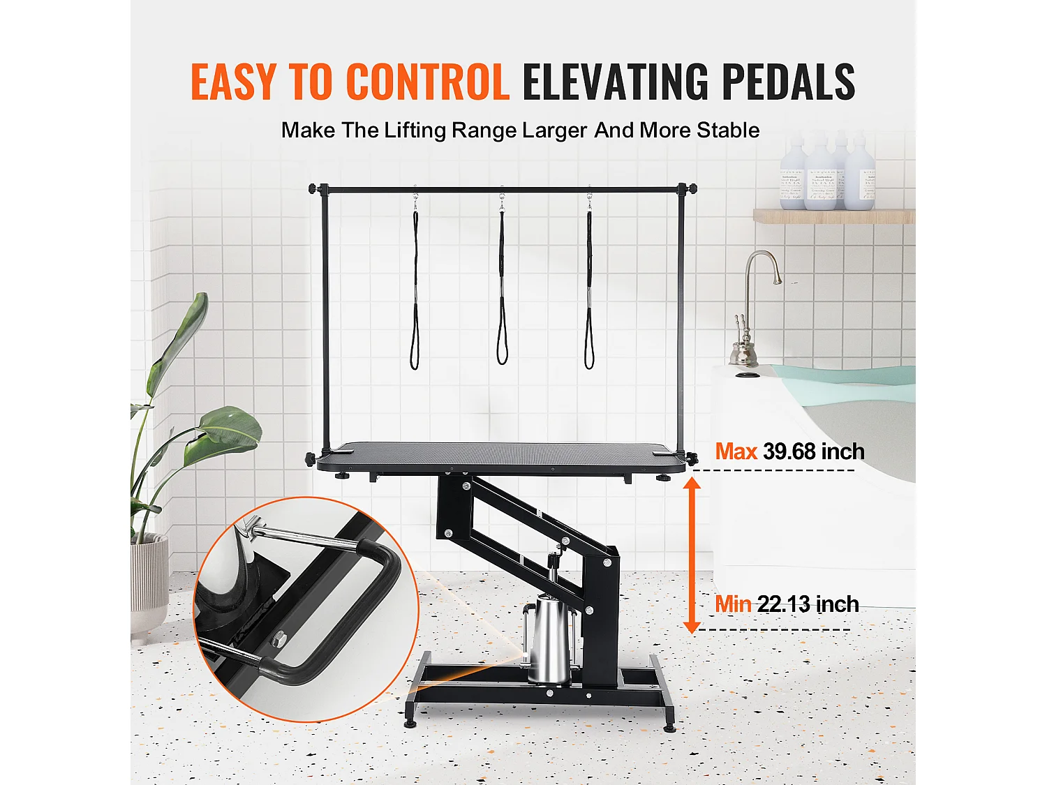 Mesa de Baño SucceBuy, Hidráulica para Perros, 109 cm, Ajustable en Altura, Brazo Robusto, Carga Máxima 182 kg