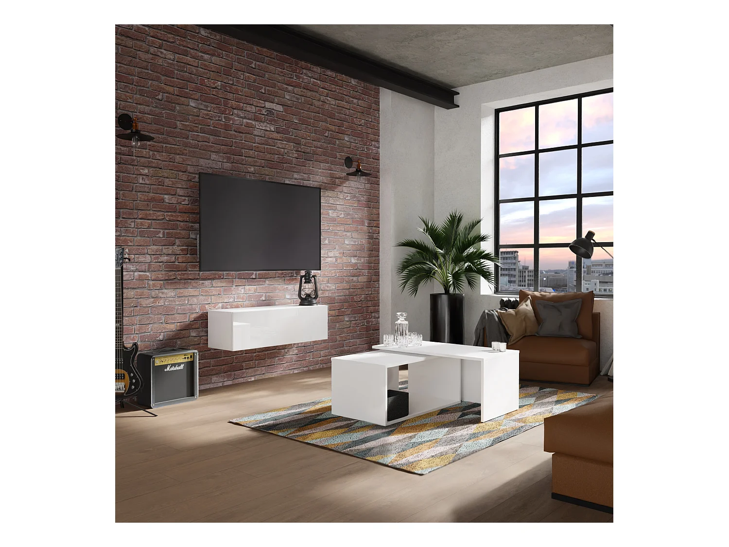 Meuble TV 105 cm 140 cm Banc Télé  Suspendu Banc Télévision Moderne Flottante pour Salon