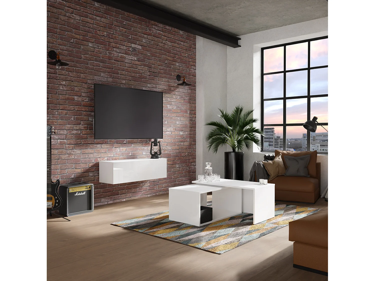 Meuble TV 105 cm 140 cm Banc Télé  Suspendu Banc Télévision Moderne Flottante pour Salon