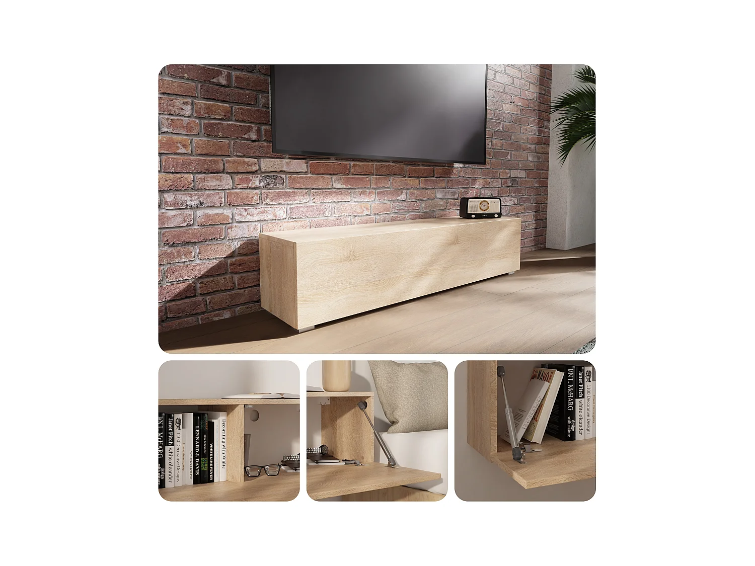 Meuble TV 105 cm 140 cm Banc Télé  Suspendu Banc Télévision Moderne Flottante pour Salon