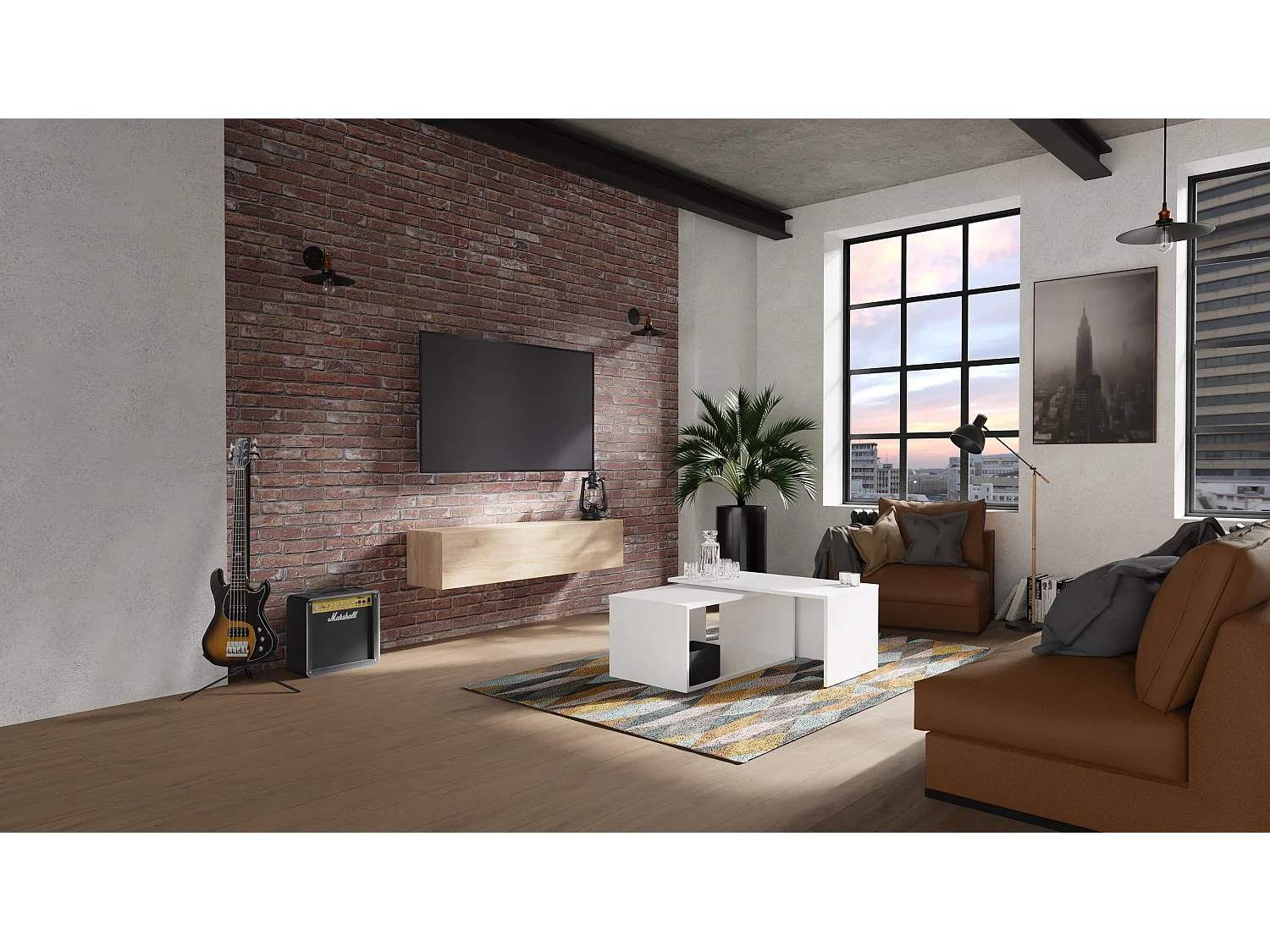 Meuble TV 105 cm 140 cm Banc Télé  Suspendu Banc Télévision Moderne Flottante pour Salon