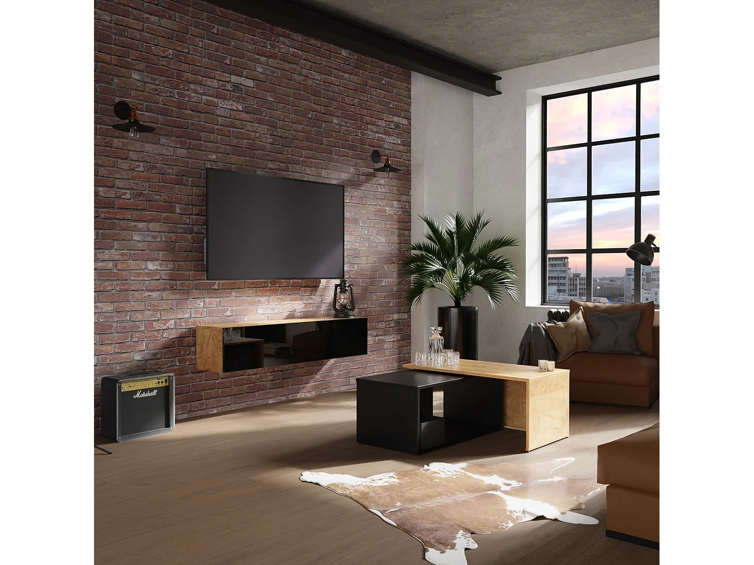 Meuble TV 105 cm 140 cm Banc Télé  Suspendu Banc Télévision Moderne Flottante pour Salon