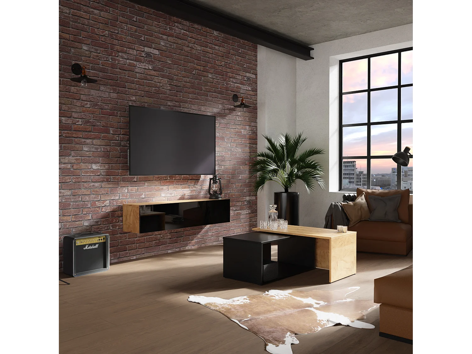 Meuble TV 105 cm 140 cm Banc Télé  Suspendu Banc Télévision Moderne Flottante pour Salon