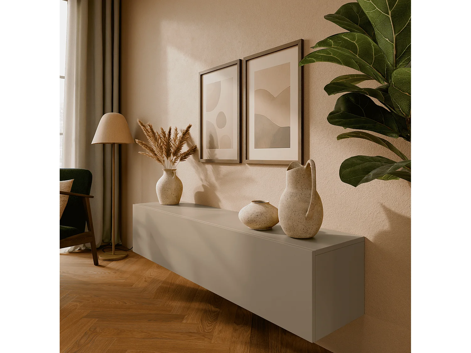 Meuble TV 105 cm 140 cm Banc Télé  Suspendu Banc Télévision Moderne Flottante pour Salon