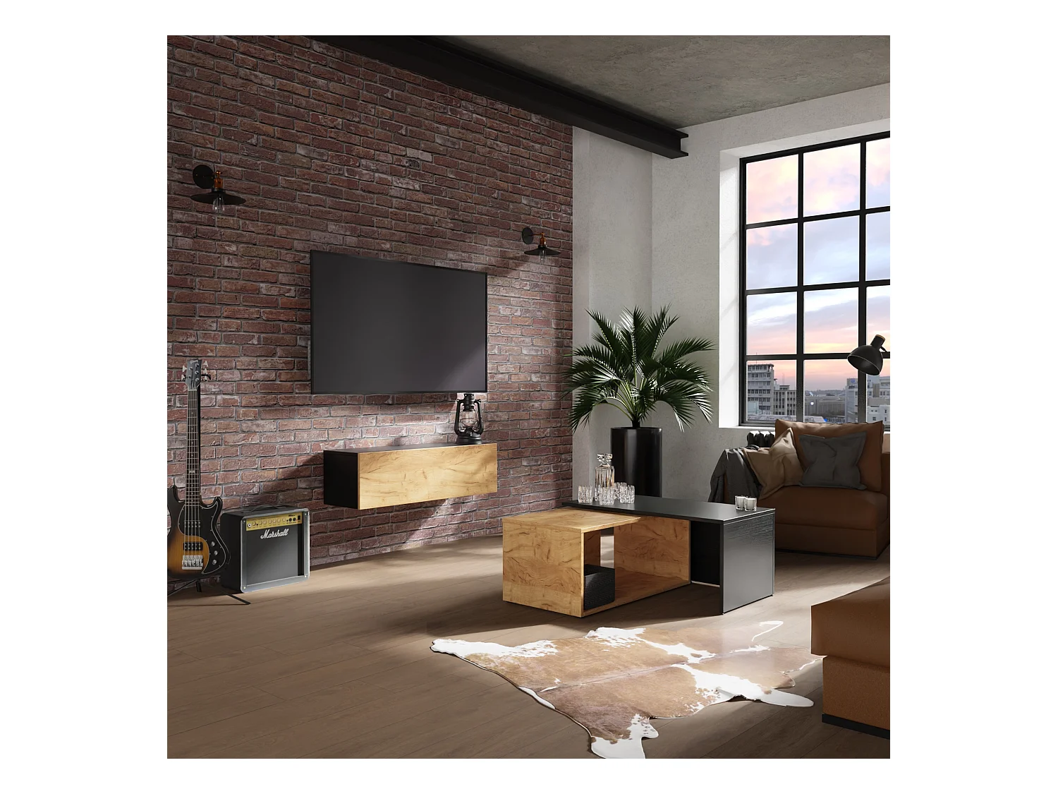 Meuble TV 105 cm 140 cm Banc Télé  Suspendu Banc Télévision Moderne Flottante pour Salon