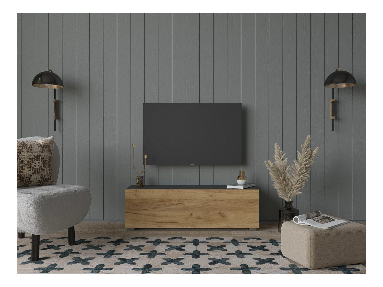 Meuble TV 105 cm 140 cm Banc Télé  Suspendu Banc Télévision Moderne Flottante pour Salon