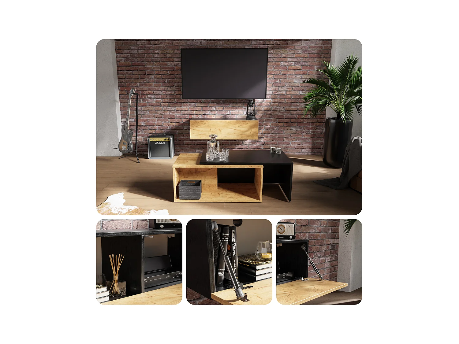 Meuble TV 105 cm 140 cm Banc Télé  Suspendu Banc Télévision Moderne Flottante pour Salon