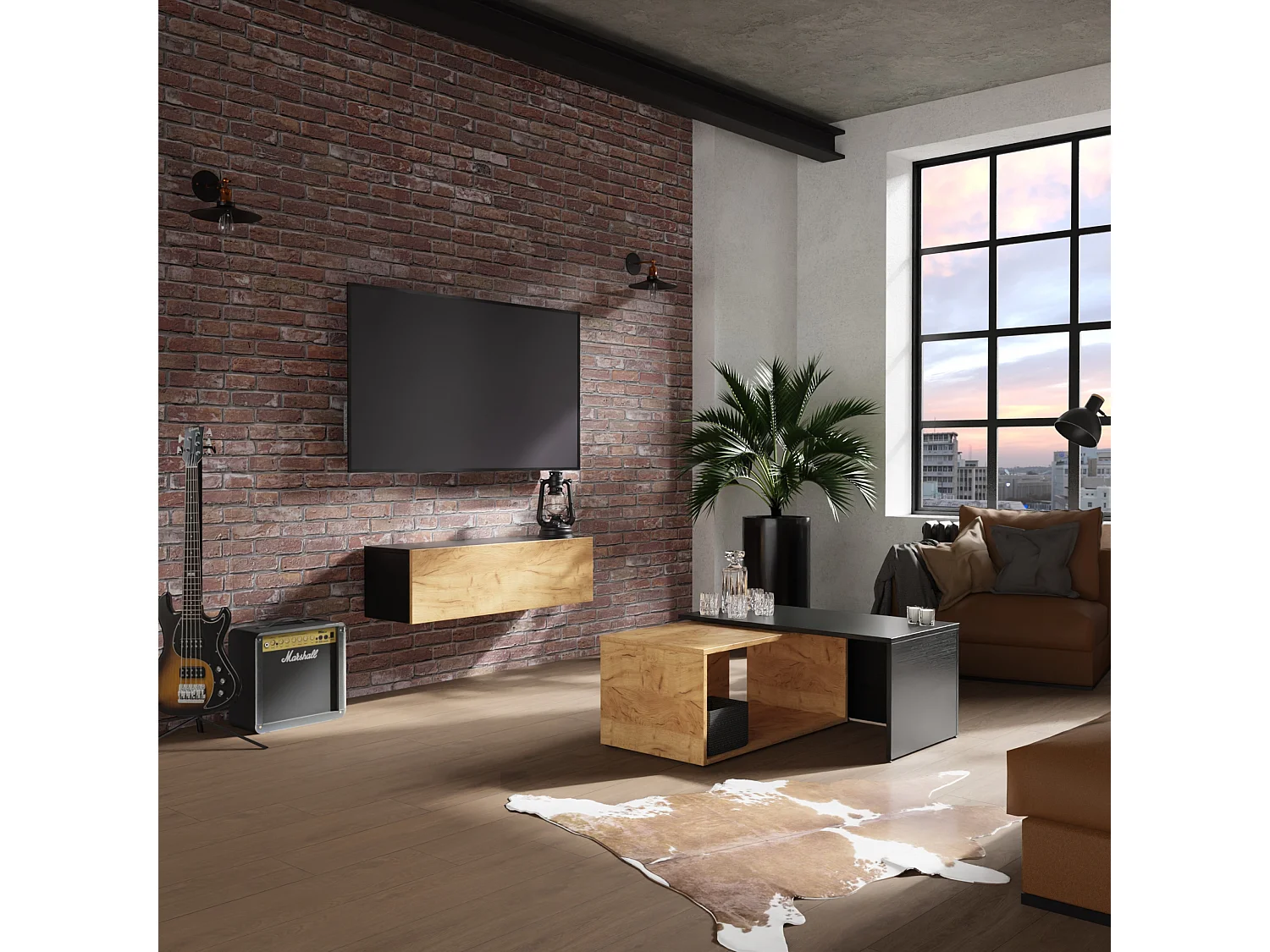 Meuble TV 105 cm 140 cm Banc Télé  Suspendu Banc Télévision Moderne Flottante pour Salon