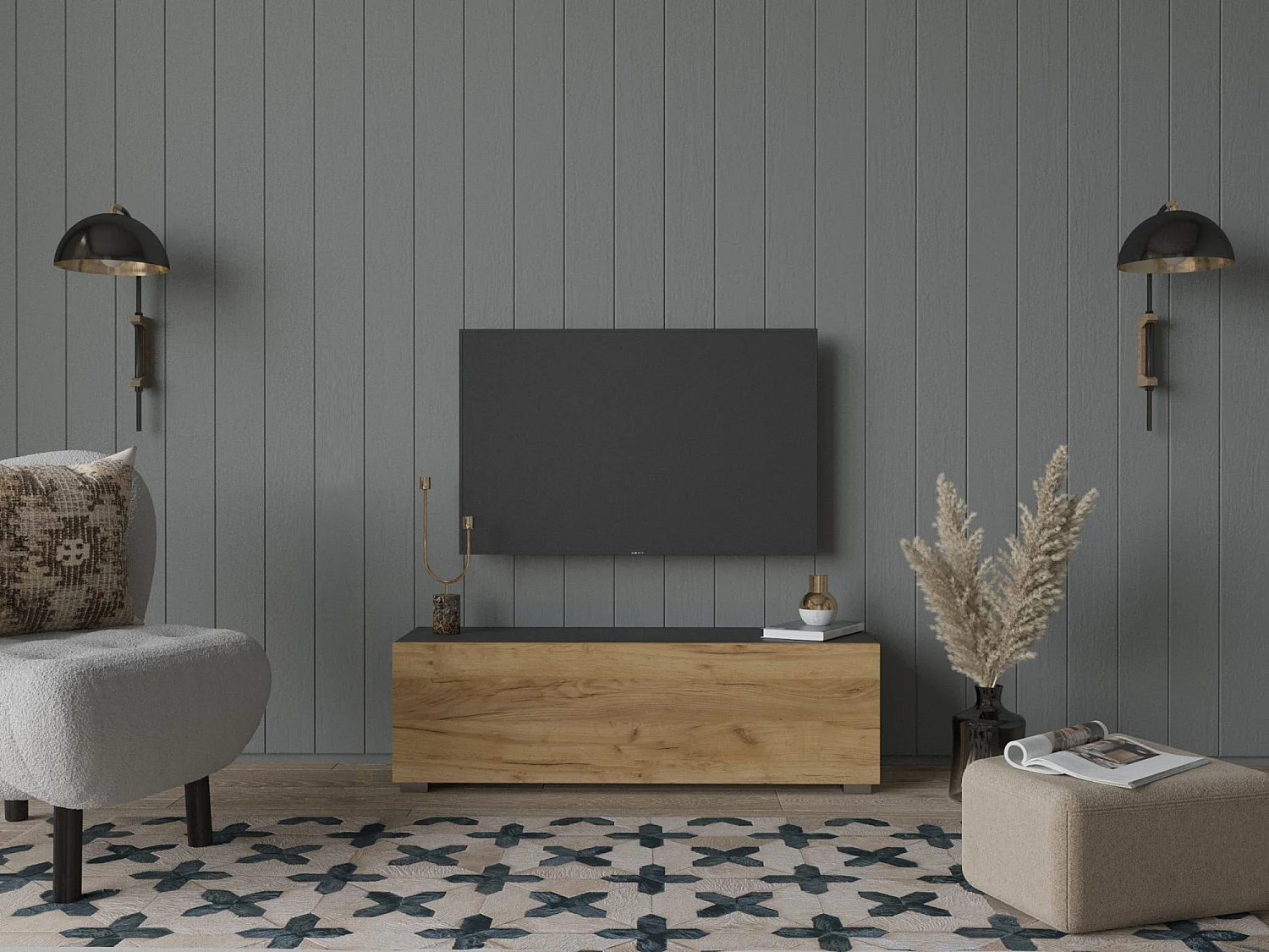 Meuble TV 105 cm 140 cm Banc Télé  Suspendu Banc Télévision Moderne Flottante pour Salon