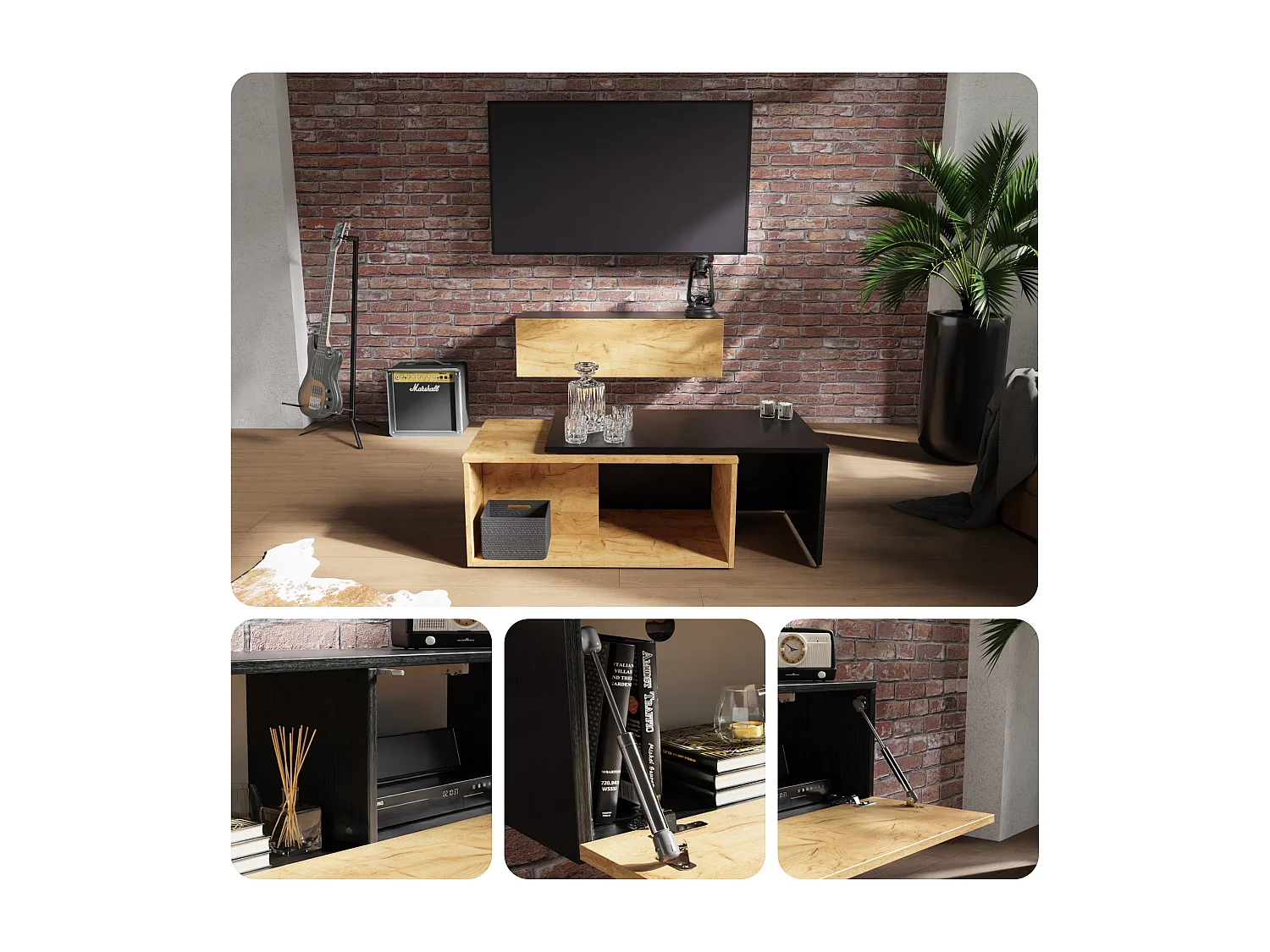 Meuble TV 105 cm 140 cm Banc Télé  Suspendu Banc Télévision Moderne Flottante pour Salon