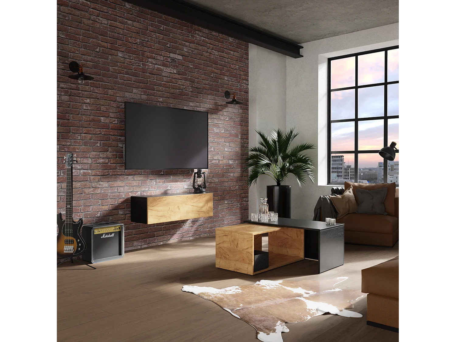 Meuble TV 105 cm 140 cm Banc Télé  Suspendu Banc Télévision Moderne Flottante pour Salon