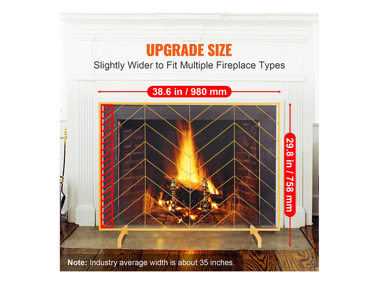 Pare-Feu de Cheminée SucceBuy en Treillis Métallique à 1 Panneau, 98 x 76 cm, Doré