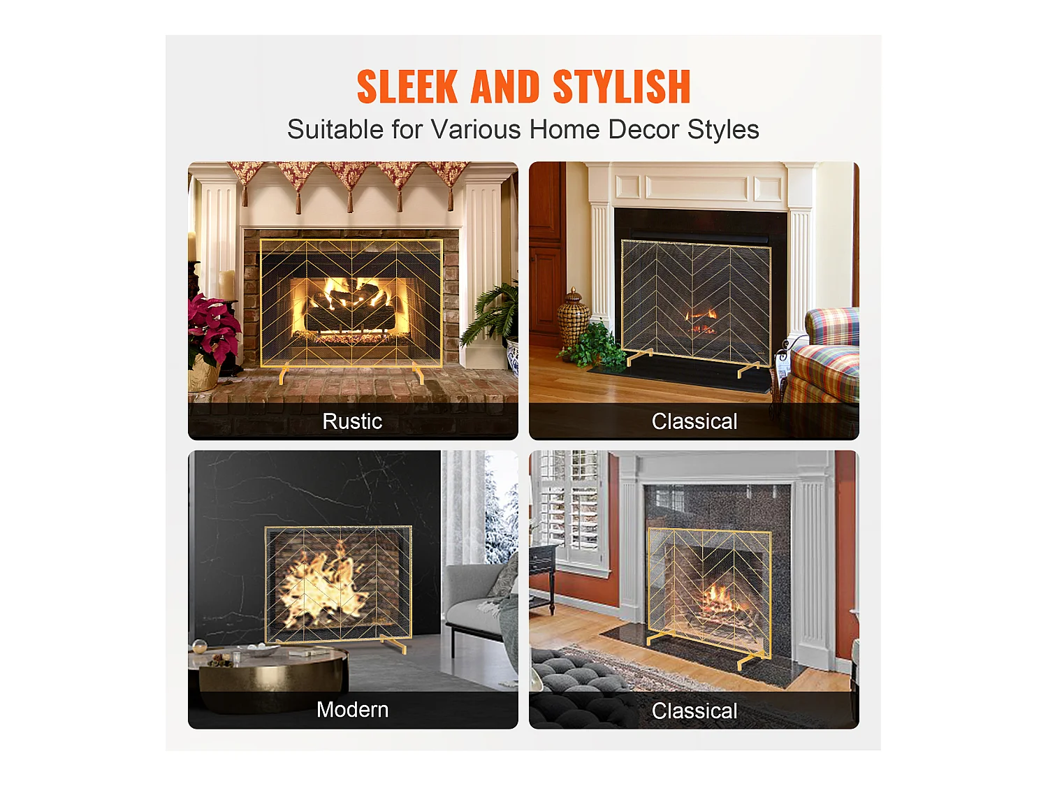 Pare-Feu de Cheminée SucceBuy en Treillis Métallique à 1 Panneau, 98 x 76 cm, Doré