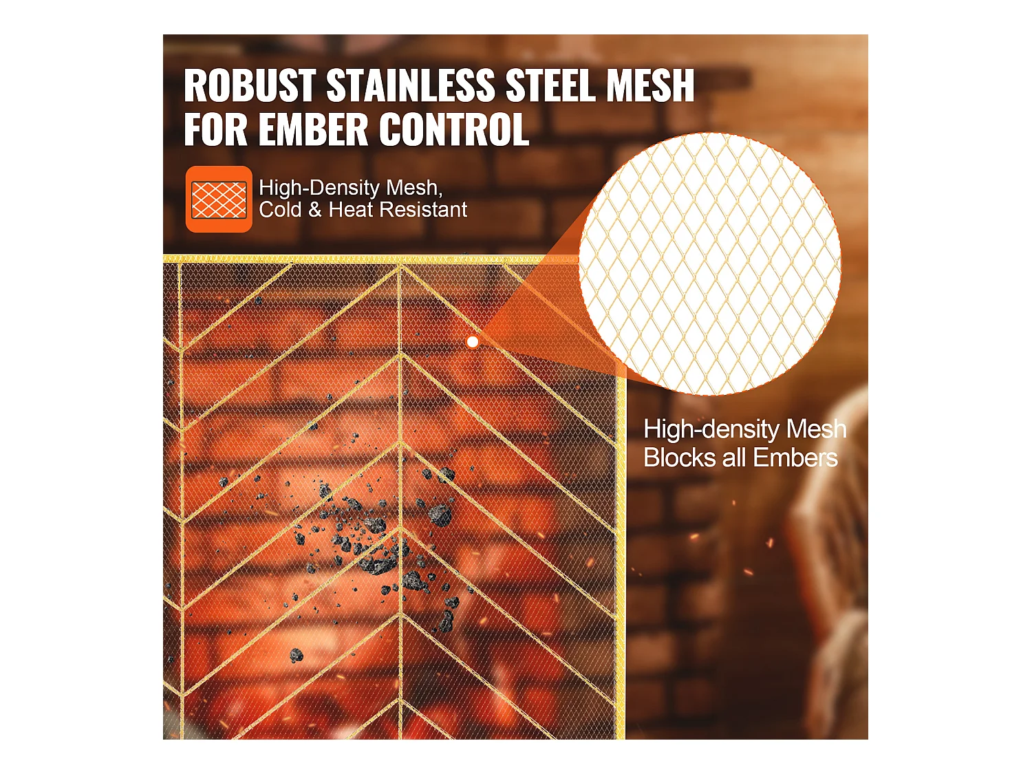 Pare-Feu de Cheminée SucceBuy en Treillis Métallique à 1 Panneau, 98 x 76 cm, Doré