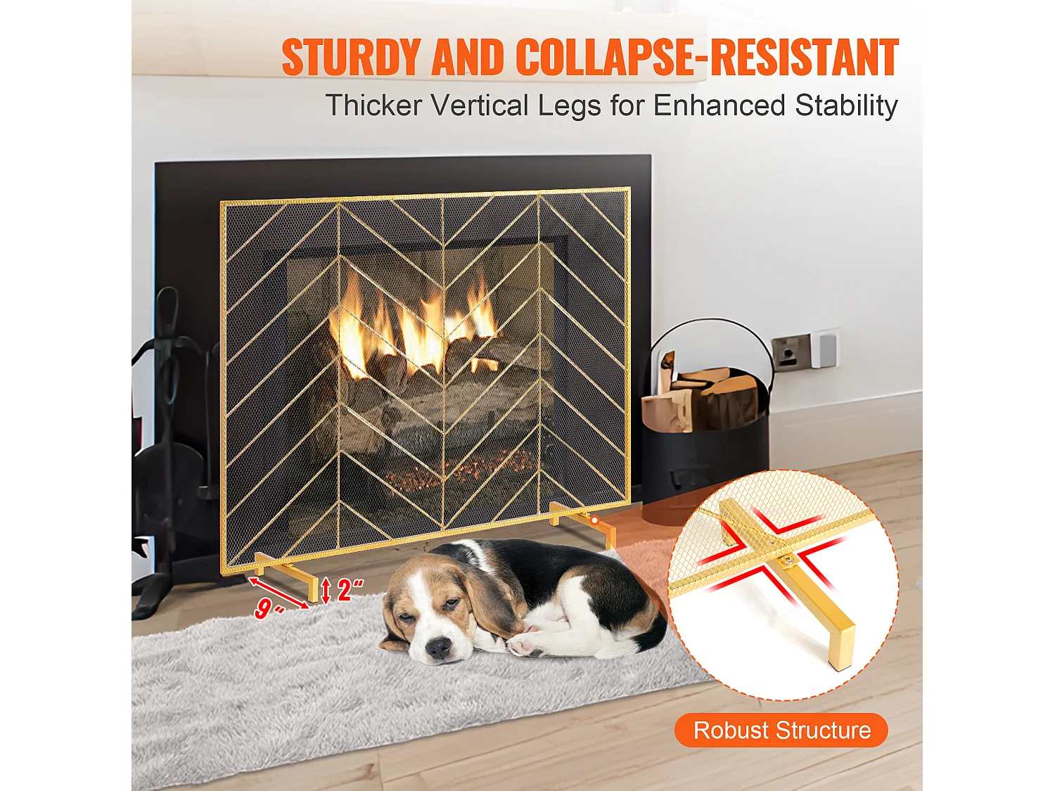 Pare-Feu de Cheminée SucceBuy en Treillis Métallique à 1 Panneau, 98 x 76 cm, Doré