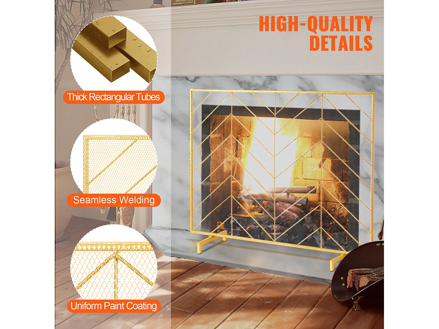Pare-Feu de Cheminée SucceBuy en Treillis Métallique à 1 Panneau, 98 x 76 cm, Doré