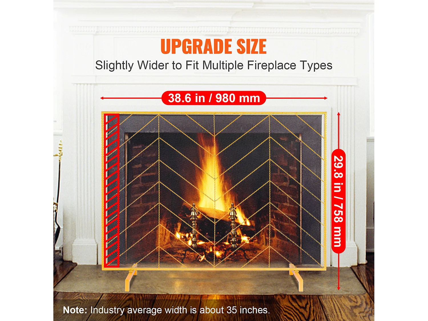 Pare-Feu de Cheminée SucceBuy en Treillis Métallique à 1 Panneau, 98 x 76 cm, Doré