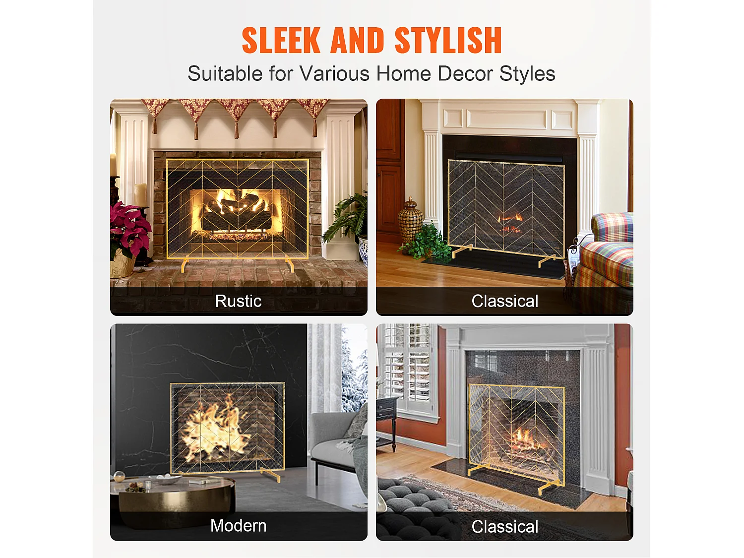 Pare-Feu de Cheminée SucceBuy en Treillis Métallique à 1 Panneau, 98 x 76 cm, Doré