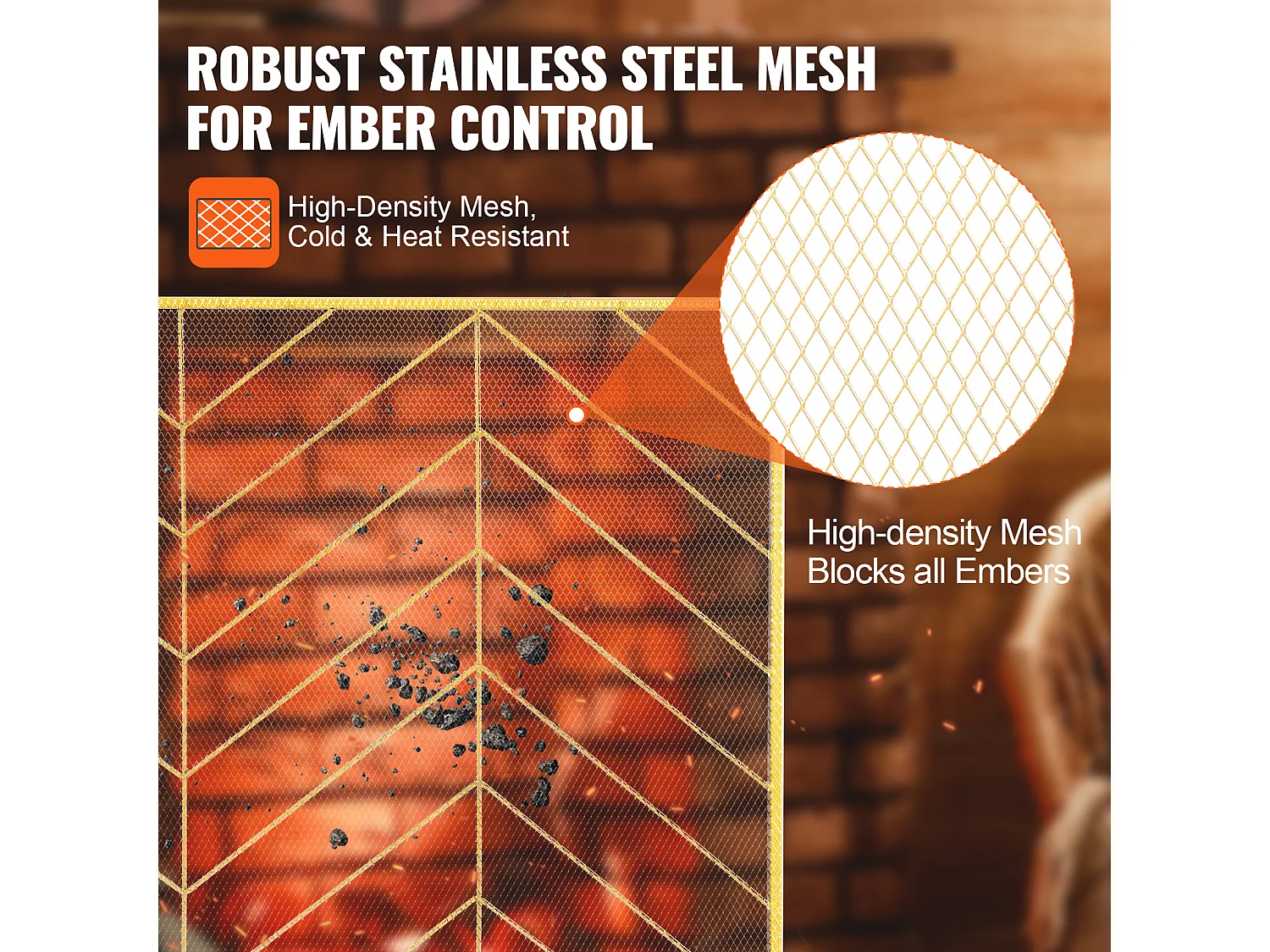 Pare-Feu de Cheminée SucceBuy en Treillis Métallique à 1 Panneau, 98 x 76 cm, Doré