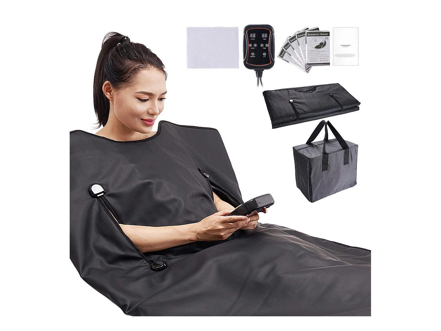 Couverture de Sauna SucceBuy Chauffage Infrarouge Lointain, Trous pour les Bras pour la Détoxification et la Perte de Poids